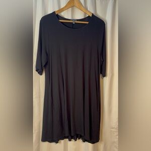 Eileen Fisher Minimal Top Women XL Black Jersey Knit Swing Tunic w/ Pockets